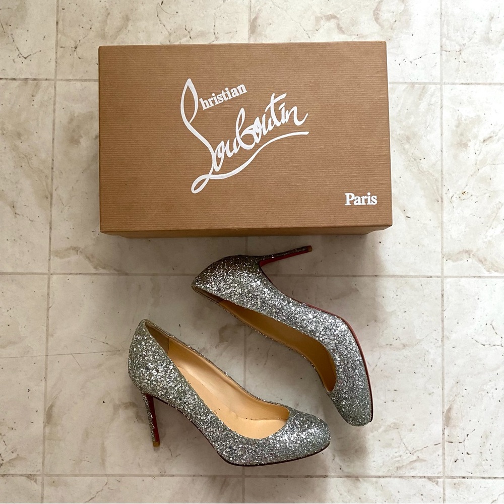Christian Louboutin Made in Italy Fifille 85 Silver Glitter Pumps Heels Size 6.5